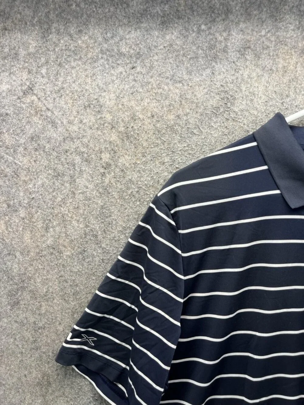 RLX Ralph Lauren Polo Shirt Mens Large Blue Striped Stretch Golf Performance